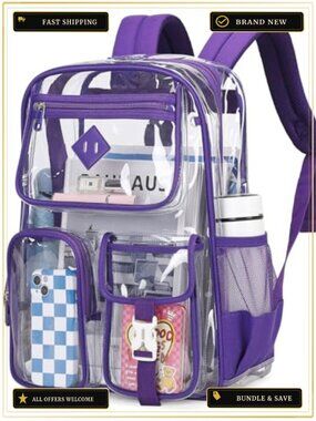Clear Backpack Heavy Duty PVC Stadium Approved See Through Bookbag for School